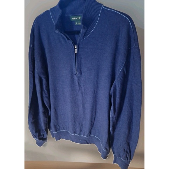 Orvis Other - Orvis Cotton Cashmere Mens Extra Large Blue 1/4 Zip Pullover Sweater Knit 258